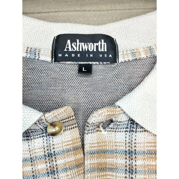 Vintage Ashworth Embroidered Made In The U.S.A Cotton Brown Plaid Polo Shirt - Picture 9 of 11